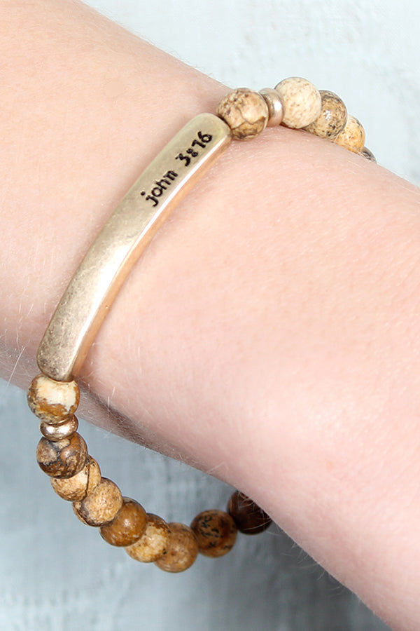 Thumbnail: John 3:16 Bar Natural Stone Bracelet