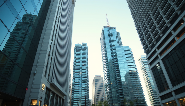 Eye-level view of Toronto skyline with financial district buildings