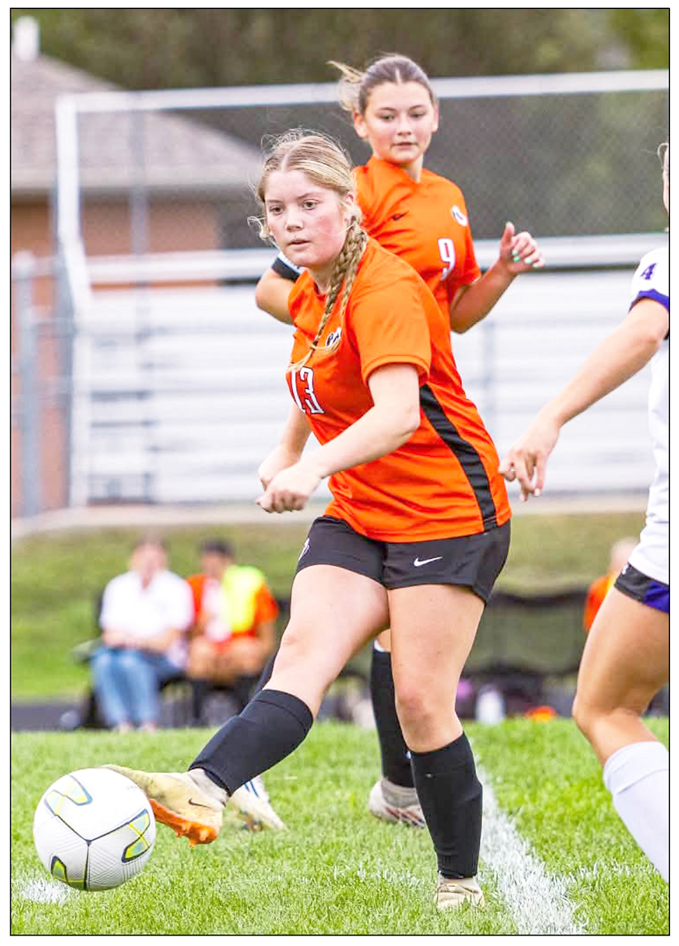 Ryleigh Black keeps possession in the Orioles’ match-up against Dakota Valley