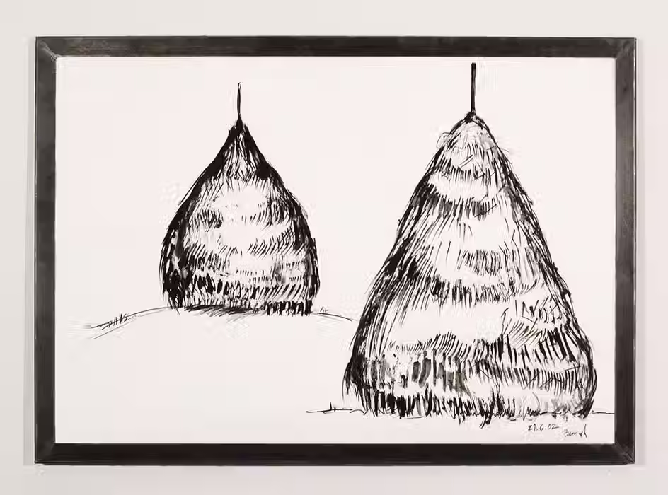 drawings of haystacks by artist Barbara Benish