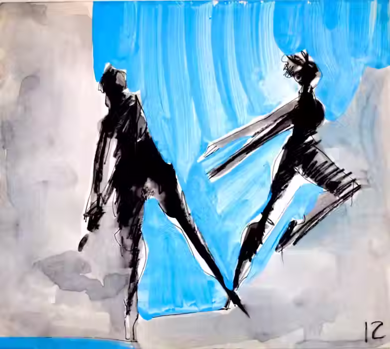 ink and gouache sketches  by Barbara Benish inspired by Alvin Ailey dance troupe