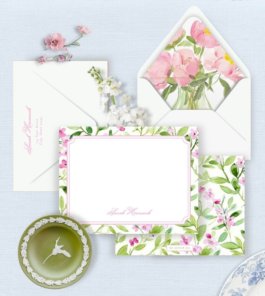 Pink Flowers Note Card