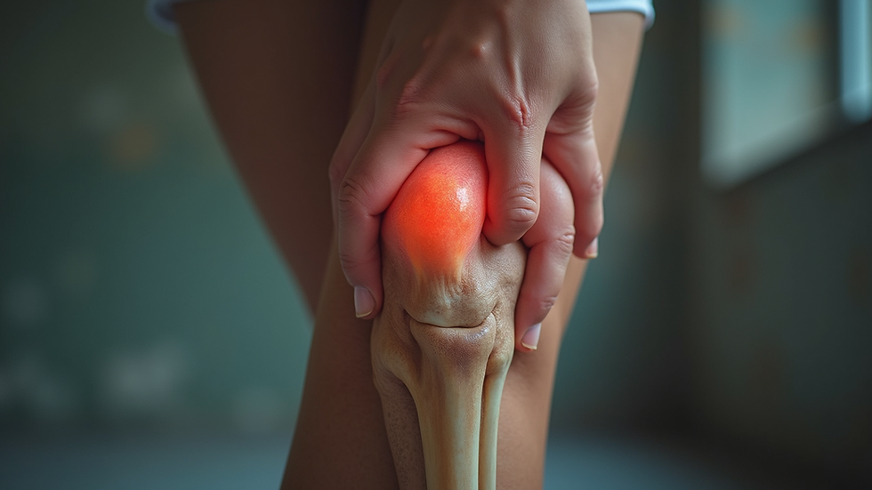 Vista frontal de rodilla con artrosis mostrando desgaste articular