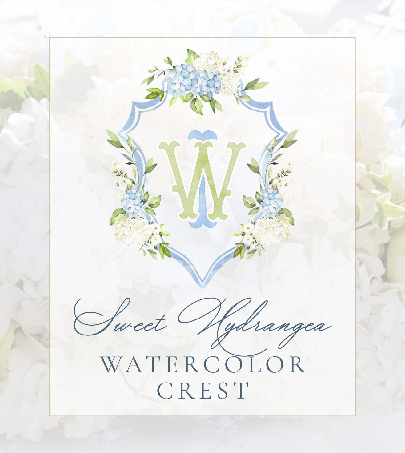 Sweet Hydrangea Watercolor Crest