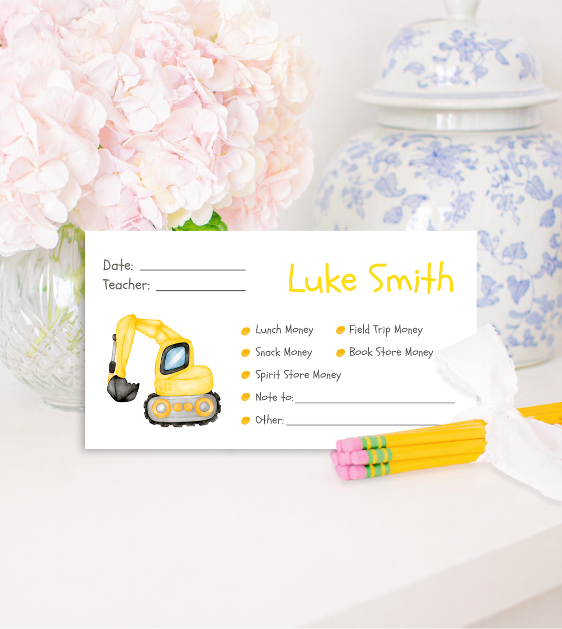 Excavator School Envelopes