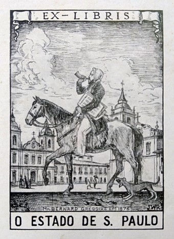 Ex-líbris Jornal O Estado de São Paulo. Desenho de Jose Watsh Rodrigues