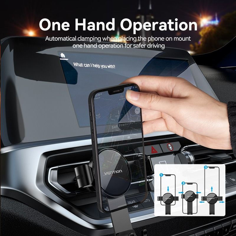 Thumbnail: Auto-Clamping Car Phone Mount With Duckbill Clip Black (Square Type)