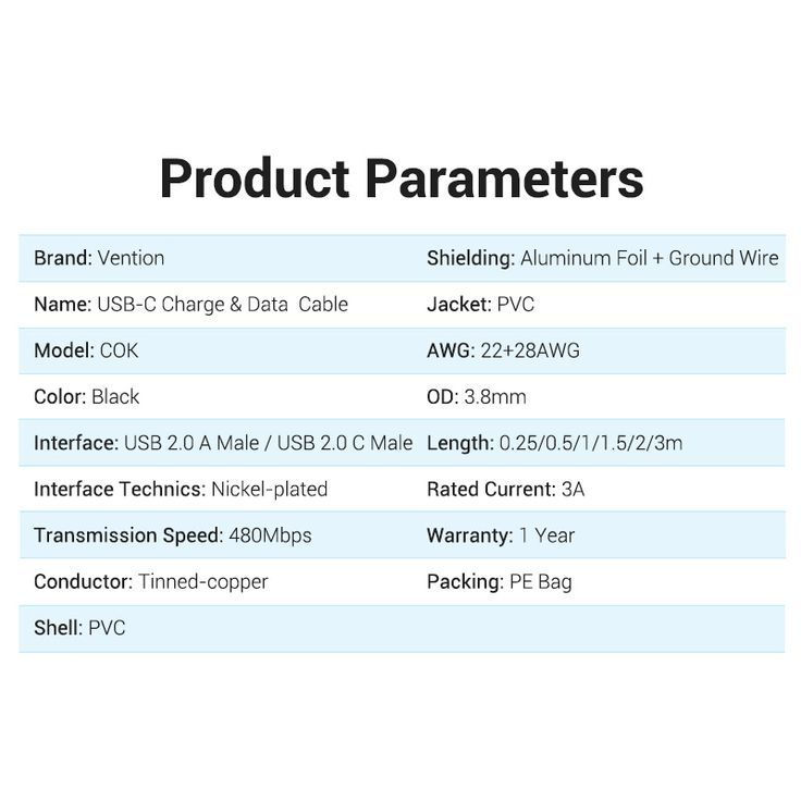 Thumbnail: USB 2.0 A Male to USB-C Male Cable