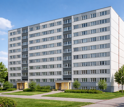 Modern apartment building with yellow accents.png