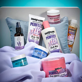 advertising commercial product photography of sleep aiding skin care products tucked to sleep in a miniature bed