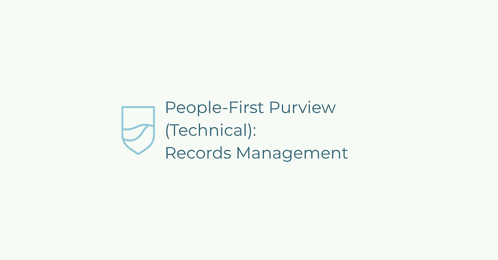 Title graphic reading "People-First Purview (Technical): Records Management" with the Security Blanket shield logo on a light background.