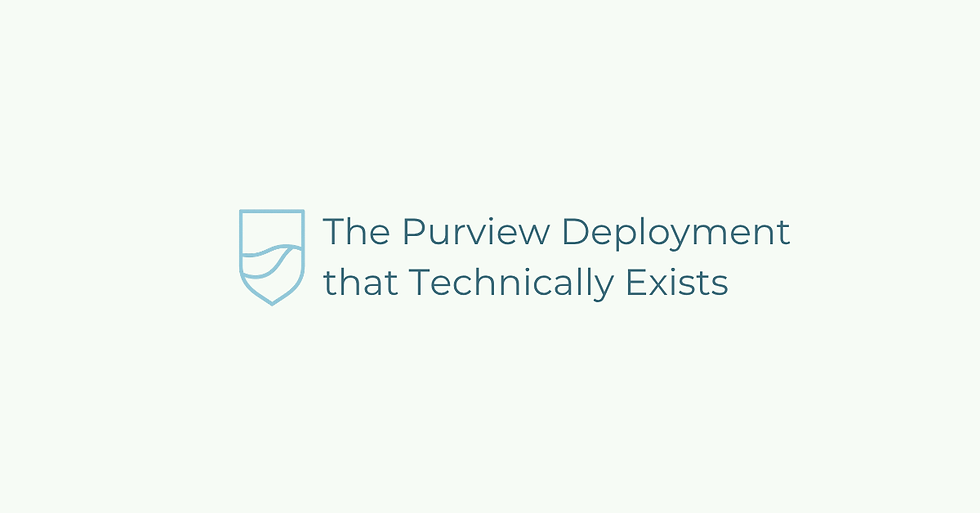 The Purview Deployment that Technically Exists — title graphic with the Security Blanket shield logo on a light background.