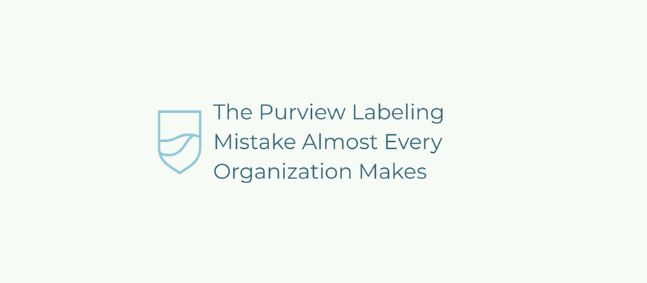 Title banner reading “The Purview Labeling Mistake Almost Every Organization Makes” with the Security Blanket shield logo.