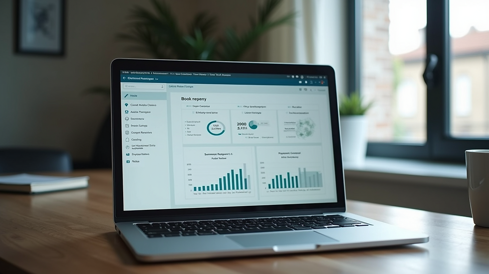 Close-up of a laptop screen showing bookkeeping software dashboard