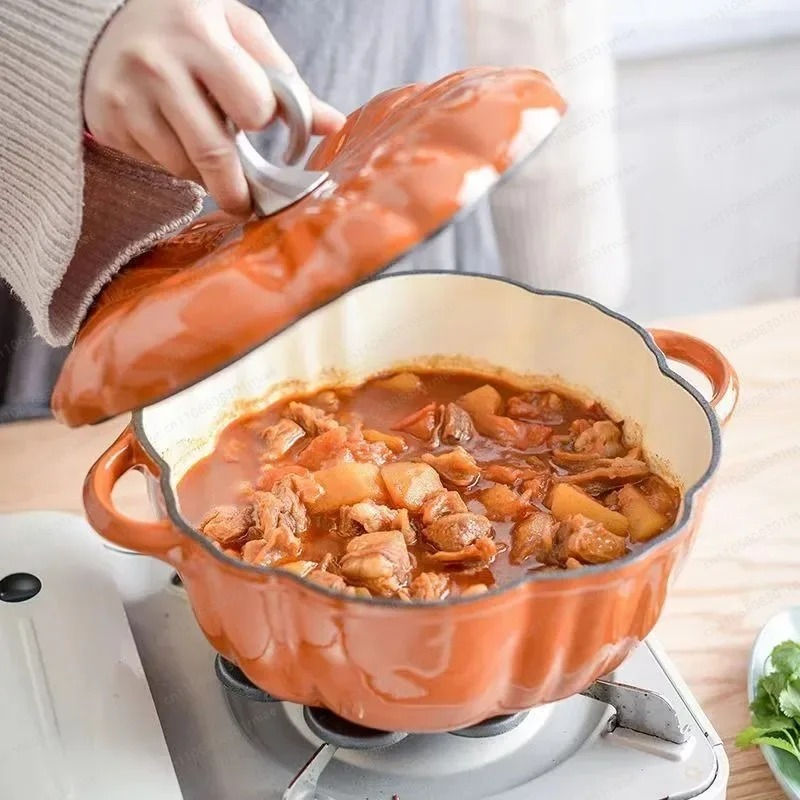 1.85L Enamel Coated Cast Iron Pumpkin Pot 9.8inch Non-Stick Casserole Compatible
