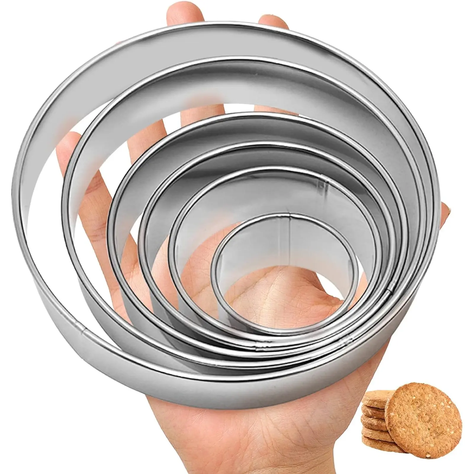 6PCS Stainless Steel Round Cookie Mold DIY Biscuit Cutter Dumpling Skin Cutting