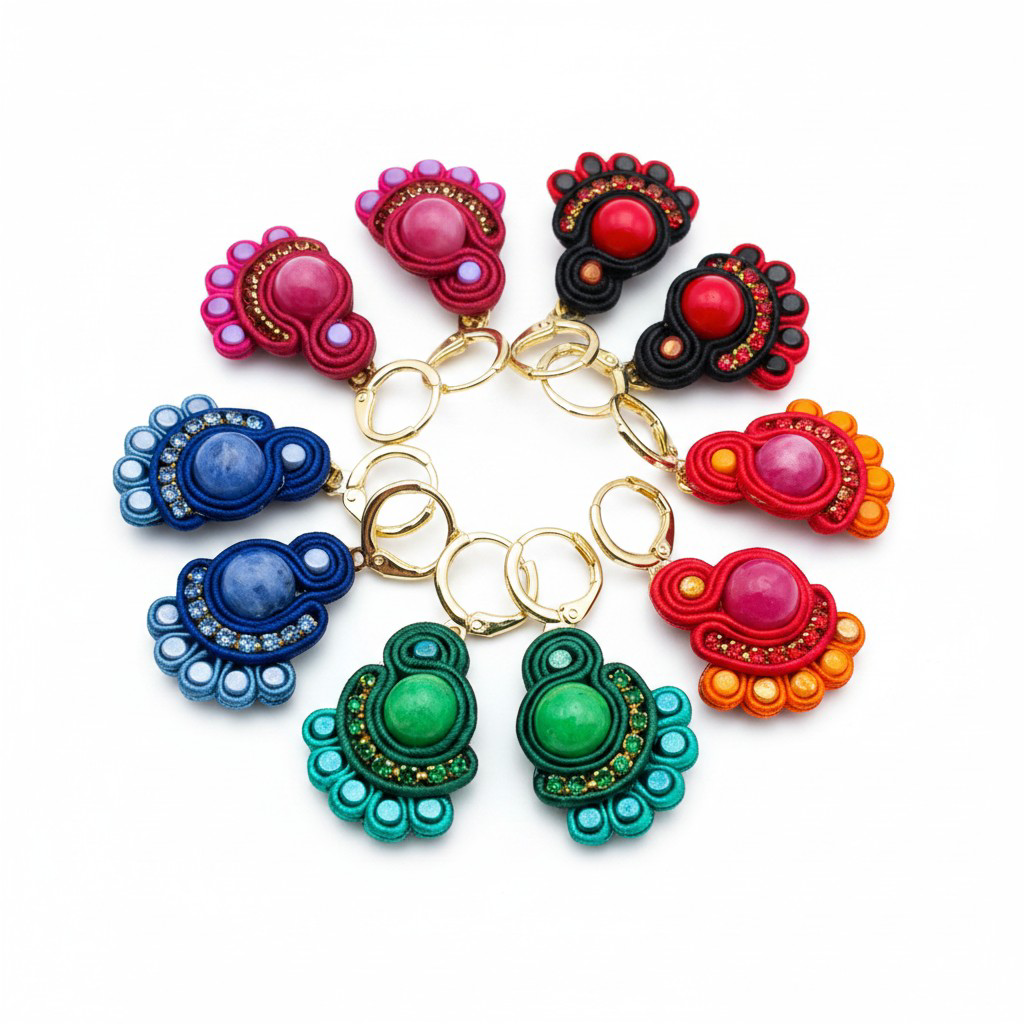 Boucles d'oreilles "mini Léonie" brodés à la soutache.