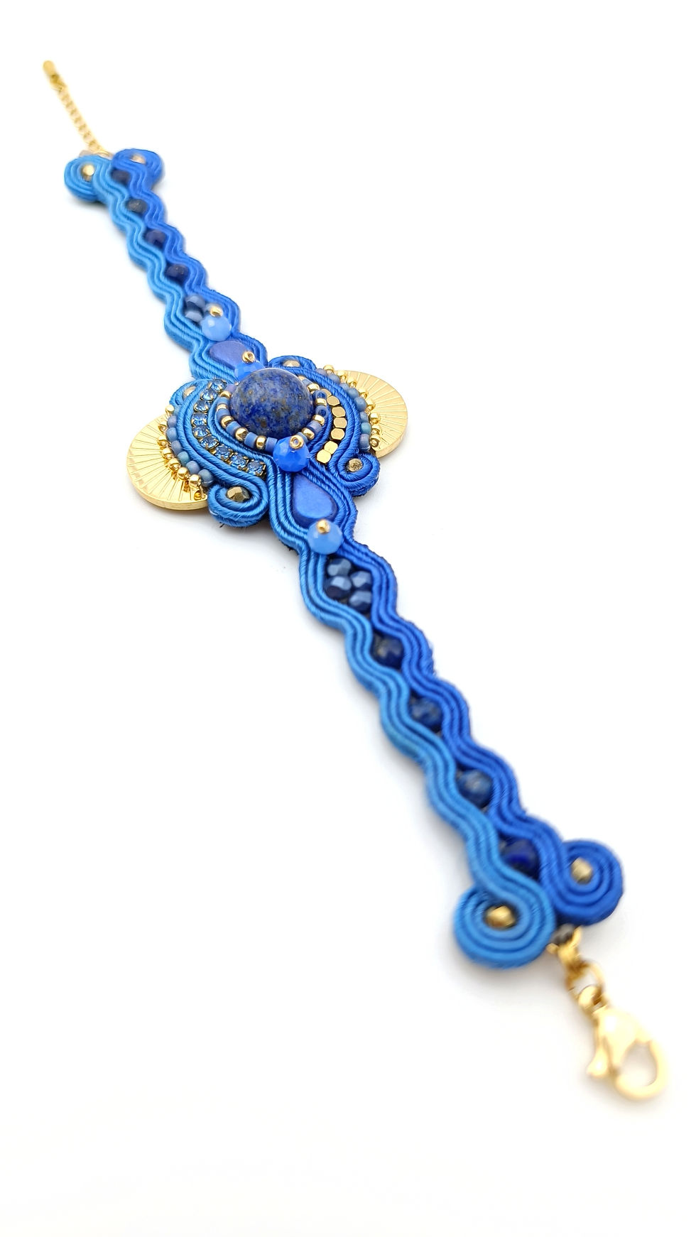 Miniature : Bracelet brodé, lapis lazuli, modèle Cléopâtre. Bleu.