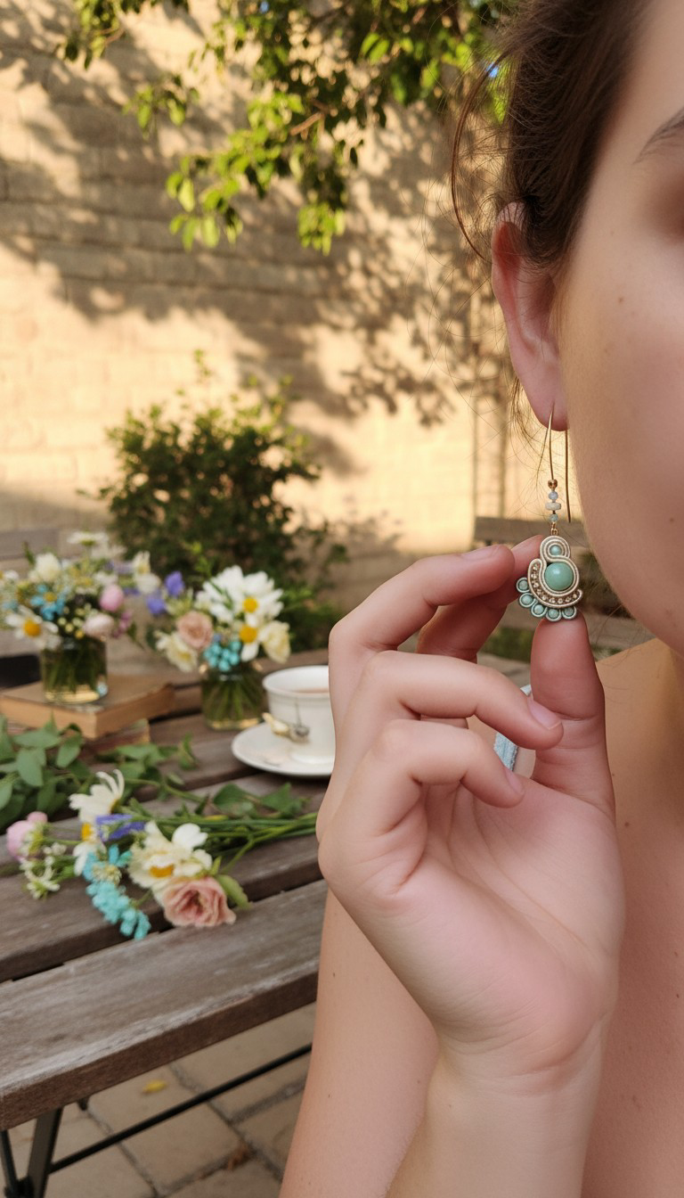 Miniature : Boucles d'oreilles "Léonie" brodés à la soutache.
