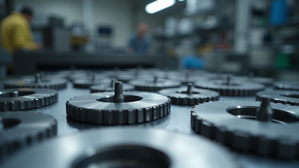 Eye-level view of ultra-hard alloy dies arranged on a manufacturing table