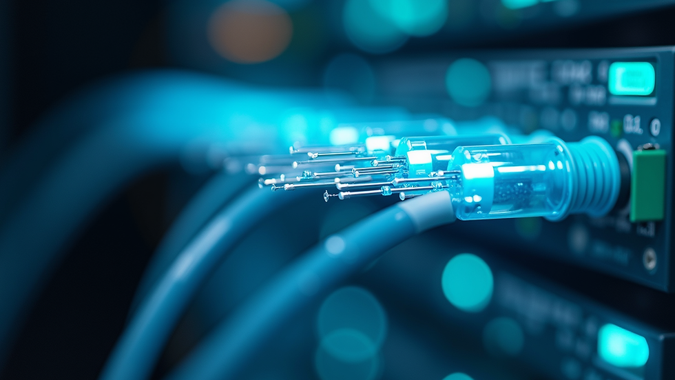 Close-up view of a fiber optic cable installation
