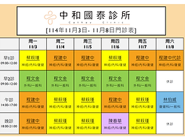 11/8中和國泰門診異動公告