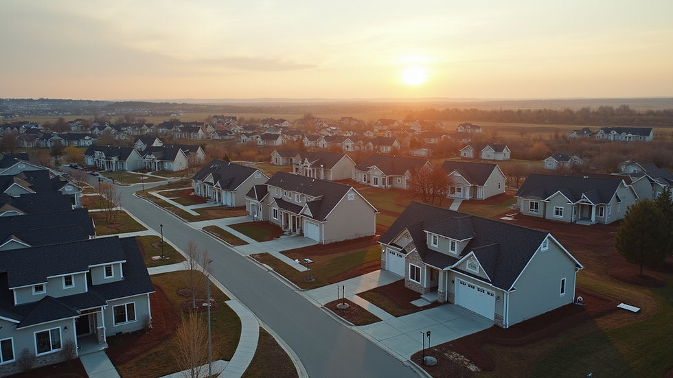High angle view of a neighborhood with new construction homes
