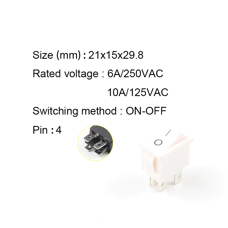 Thumbnail: 5 PCS/LOT KCD1 4 Pin 21*15mm ON-OFF Boat Car Rocker Switch 6A/250V AC 10A/125V 