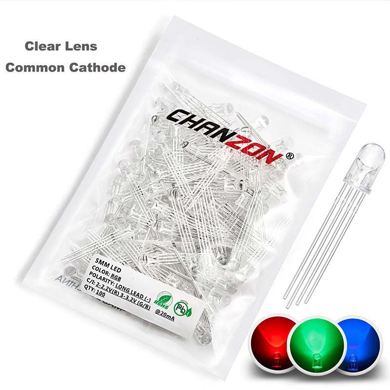 Thumbnail: 100pcs 5mm RGB LED Emitting Diode Micro Indicator Arduino Red Green Blue 