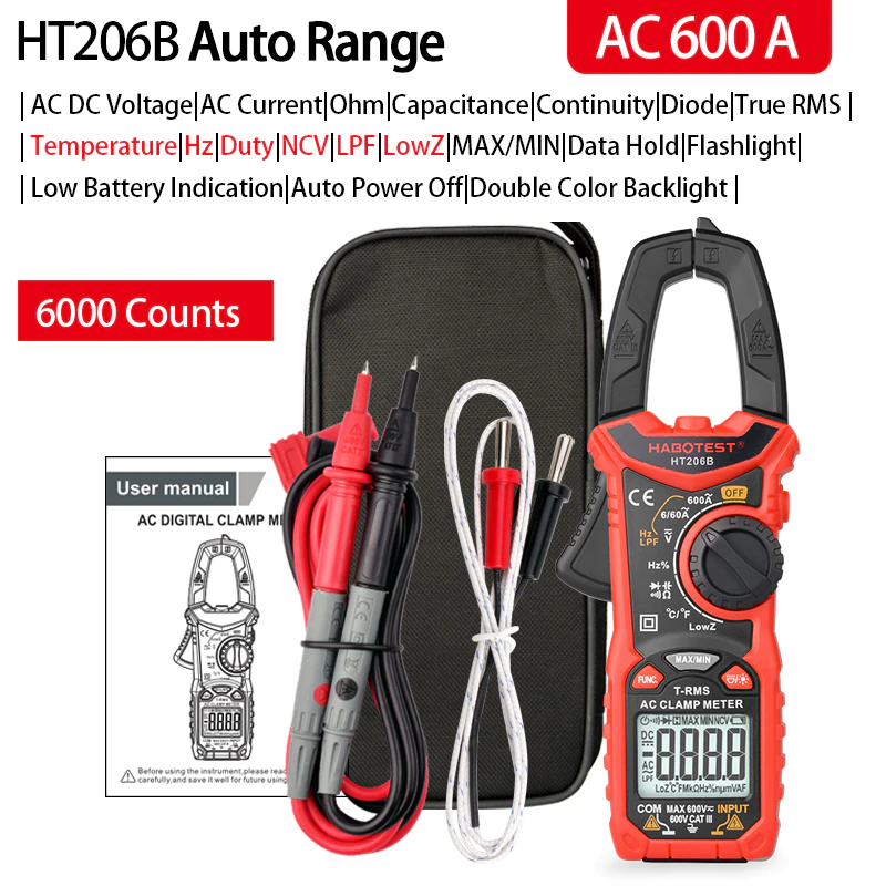 Thumbnail: HABOTEST HT206 Pliers Ammeter Amperometric Clamp Meter Professional Digital 
