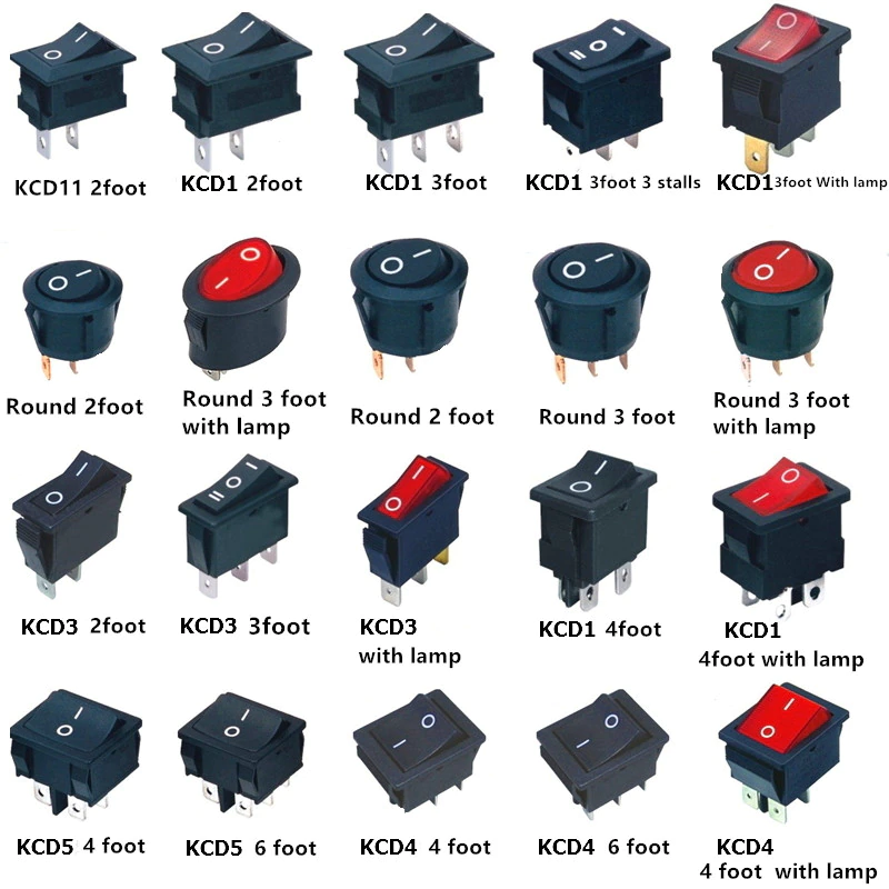 Thumbnail: 1pc KCD1 KCD3 KCD4 On/Off Round/Square Rocker Switch DC AC 6A/250V Car Dash 