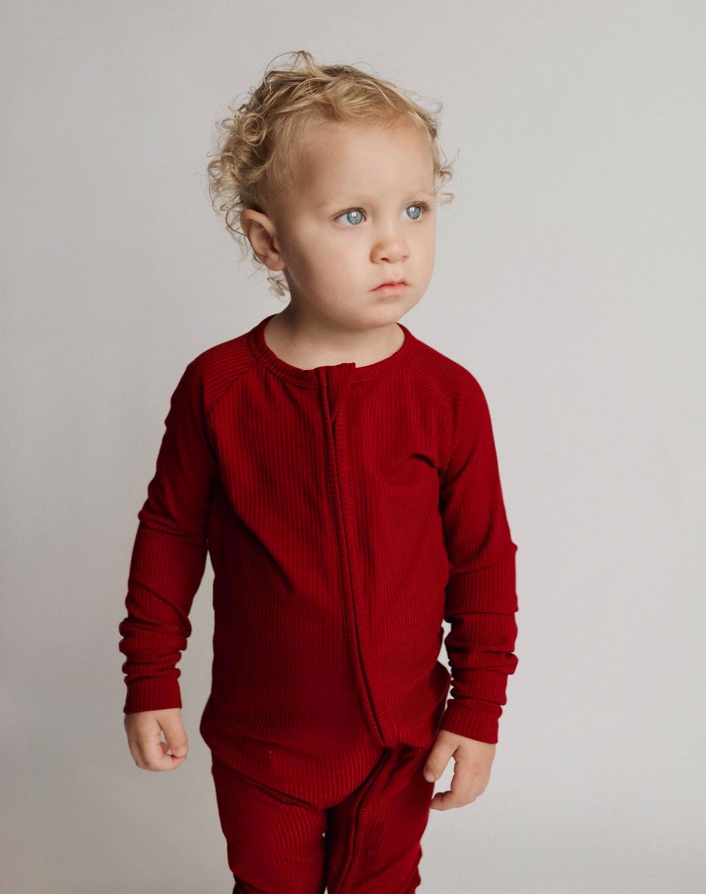 Crimson Ribbed Zip Romper