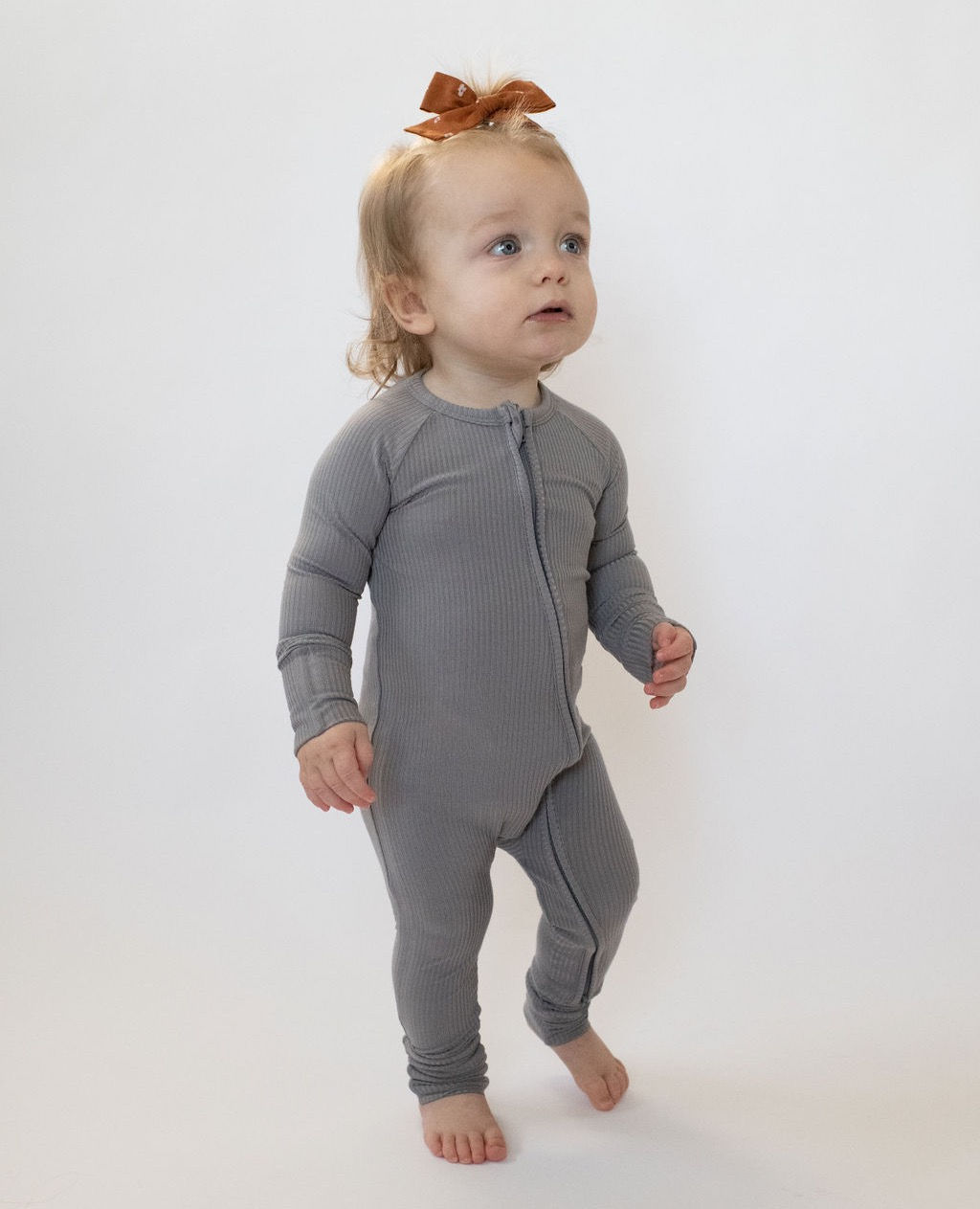 Cement Ribbed Bamboo Zip Romper