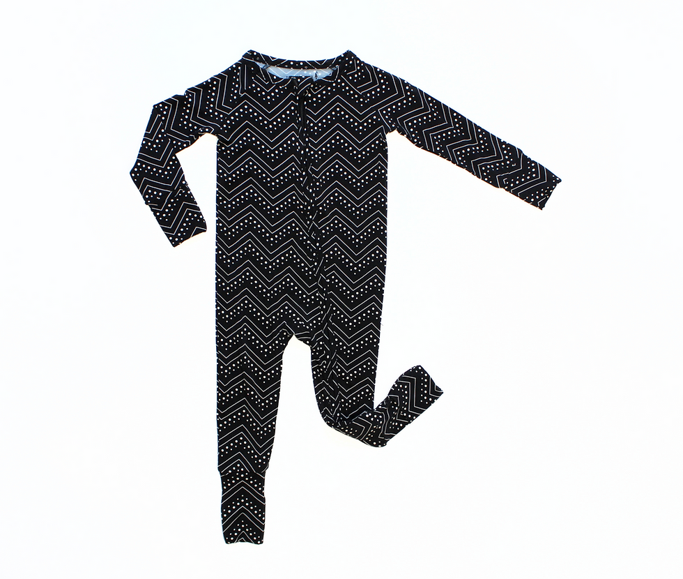 Thumbnail: Black Zig Zag Bamboo Zip Romper
