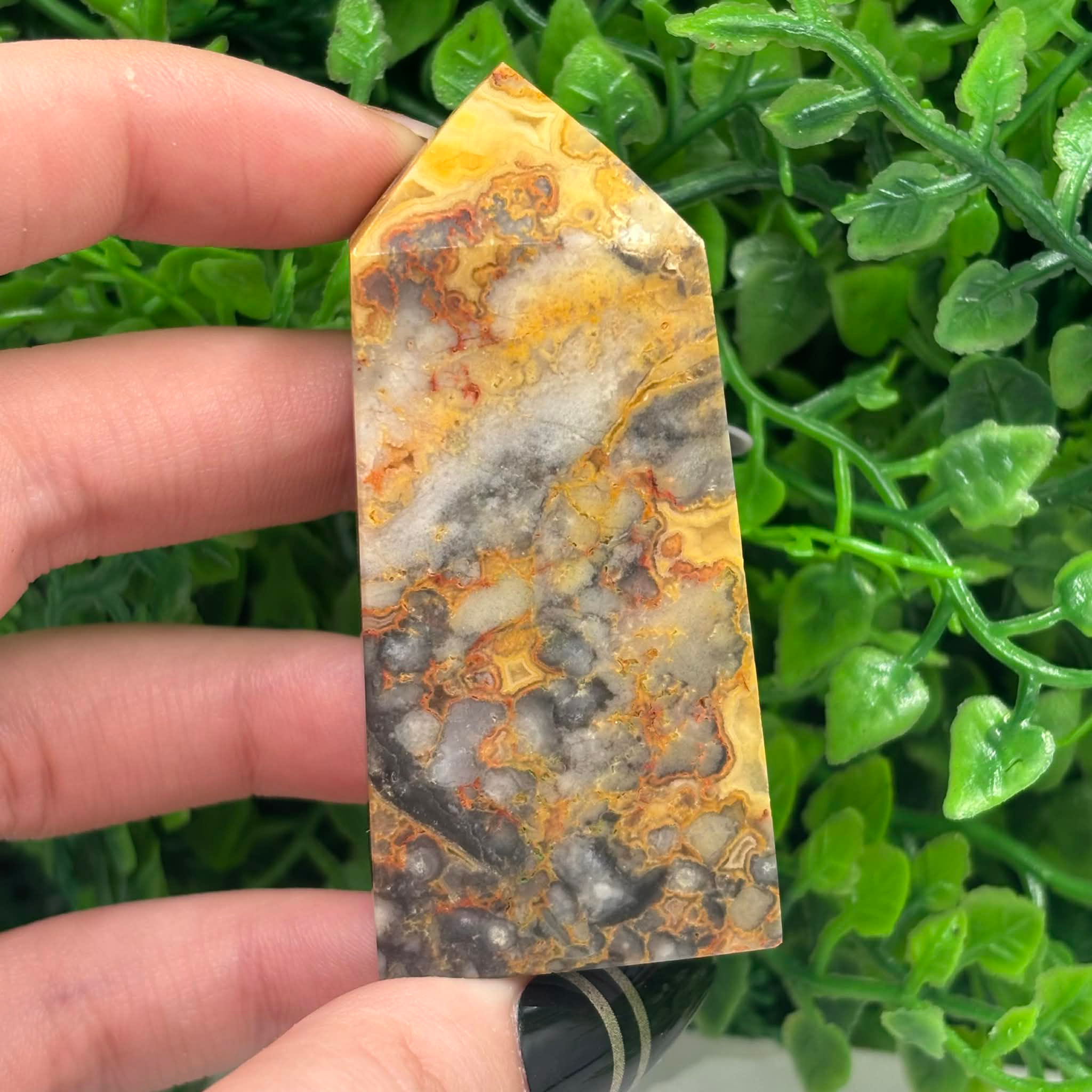 Yellow Crazy Lace Agate Obelisk