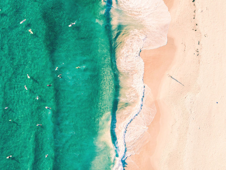 An aerial scene of a beach.