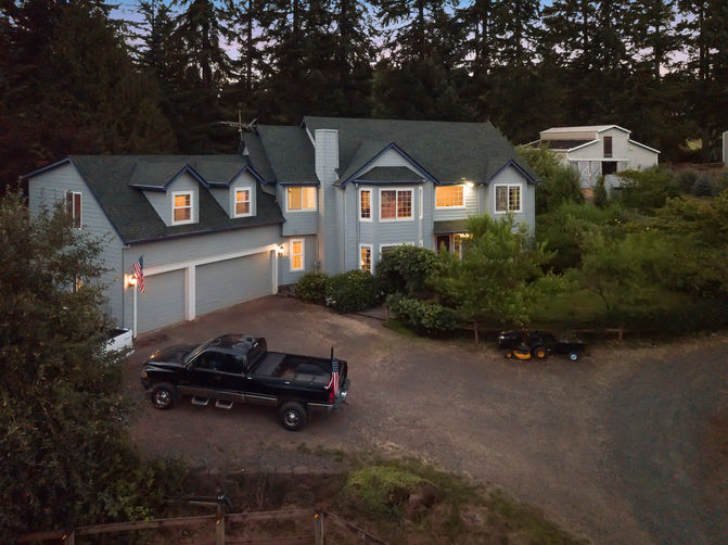 Aerial drone photography of ranch estate in Oregon countryside