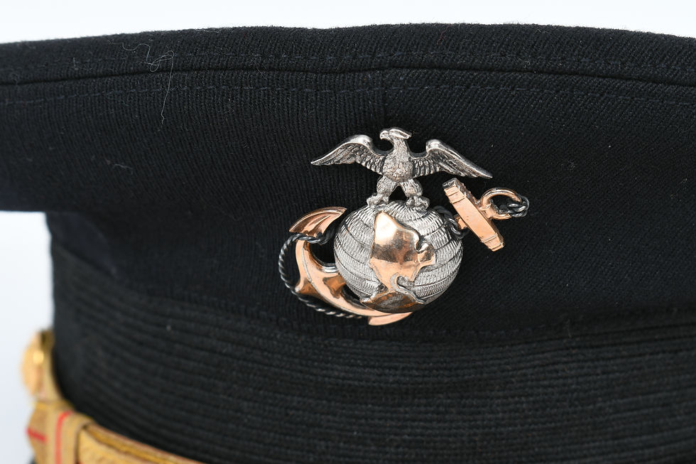 Thumbnail: WWII USMC NAMED OFFICER WINTER BLACK DRESS HAT W/ H&H EGA