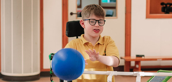 Boy in wheelchair playing ball game