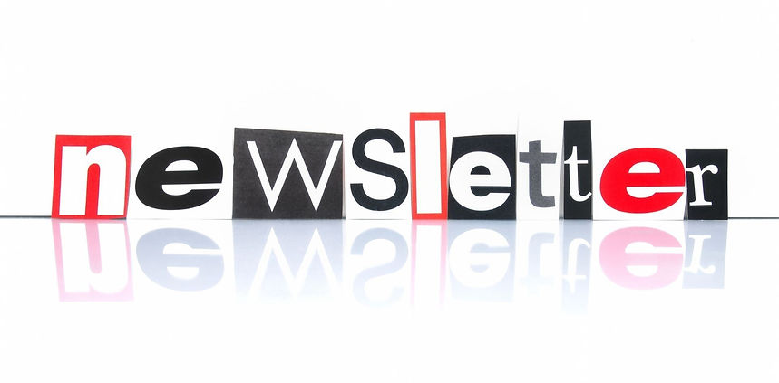 Black, Red and White letters cut out to spell newsletter.