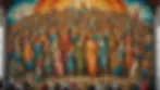 High angle view of a large mural showcasing a vibrant depiction of human figures