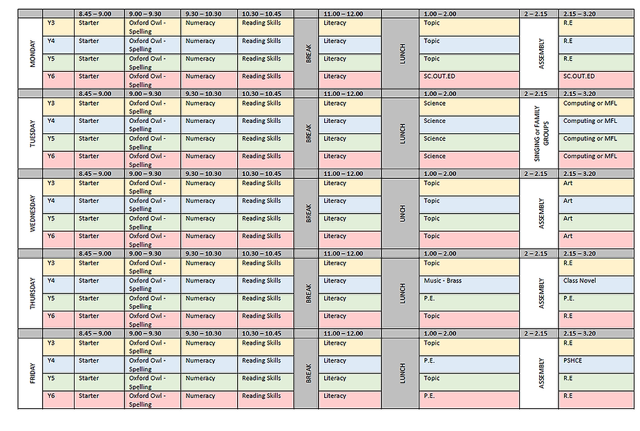 School Timetable SLP East Stanley school-timetable-slp-east-stanley