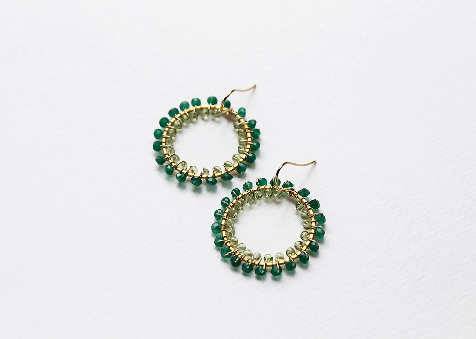 Thumbnail: Beaded Green Gemstone Earrings