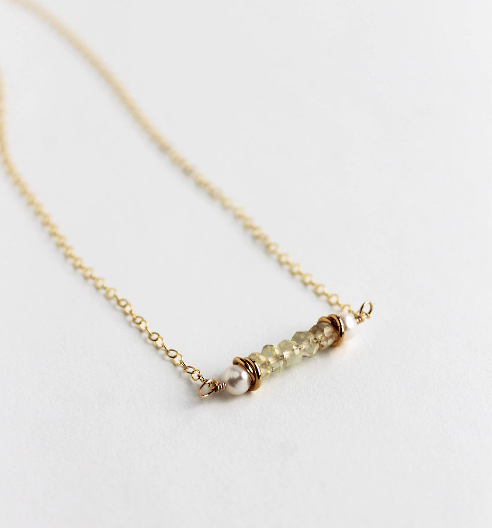 Thumbnail: Handmade lemon quartz and freshwater pearl necklace on a gold-filled chain by Laura Stark Designs — an everyday feminine jewe