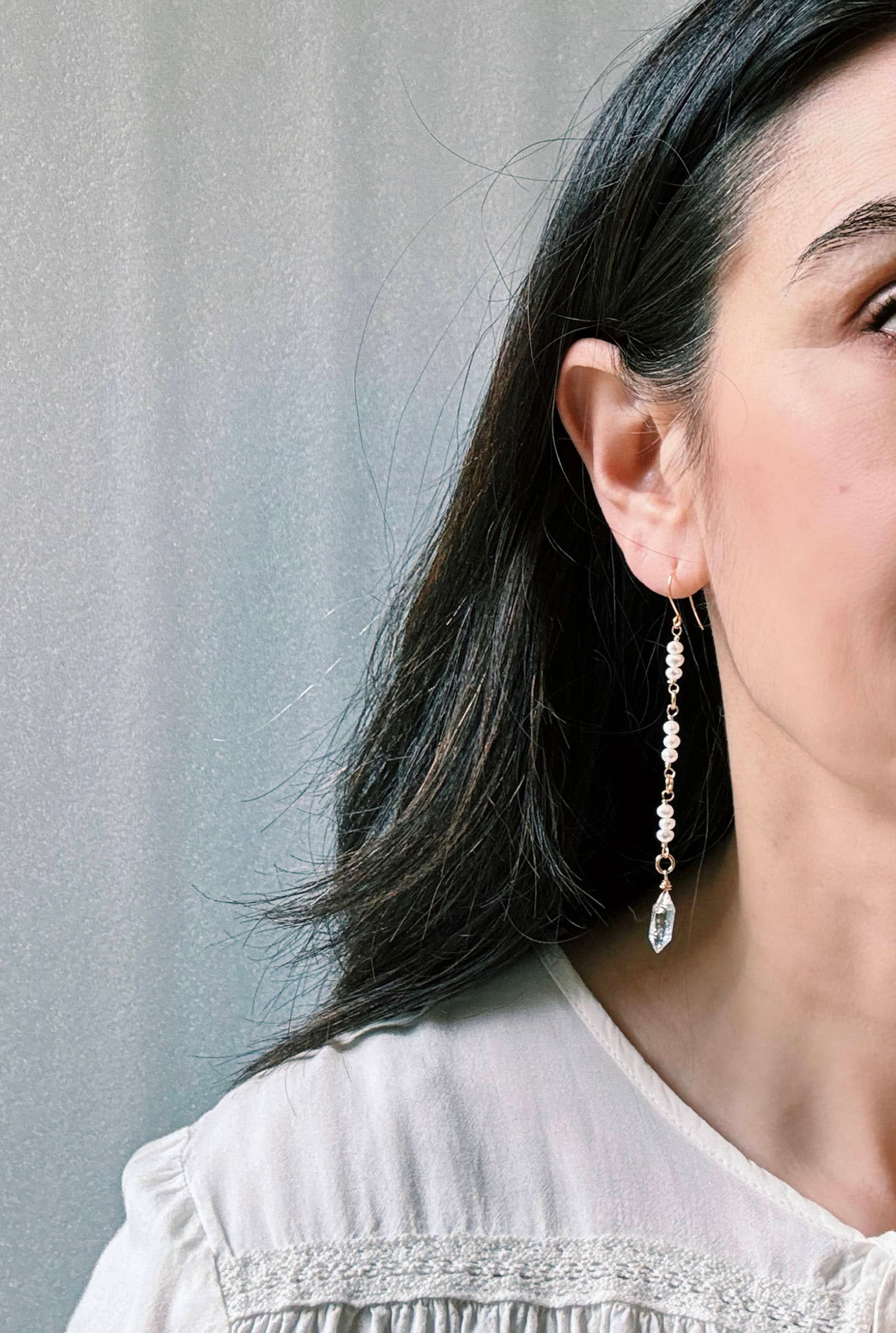 Long Pearl Bridal Earrings