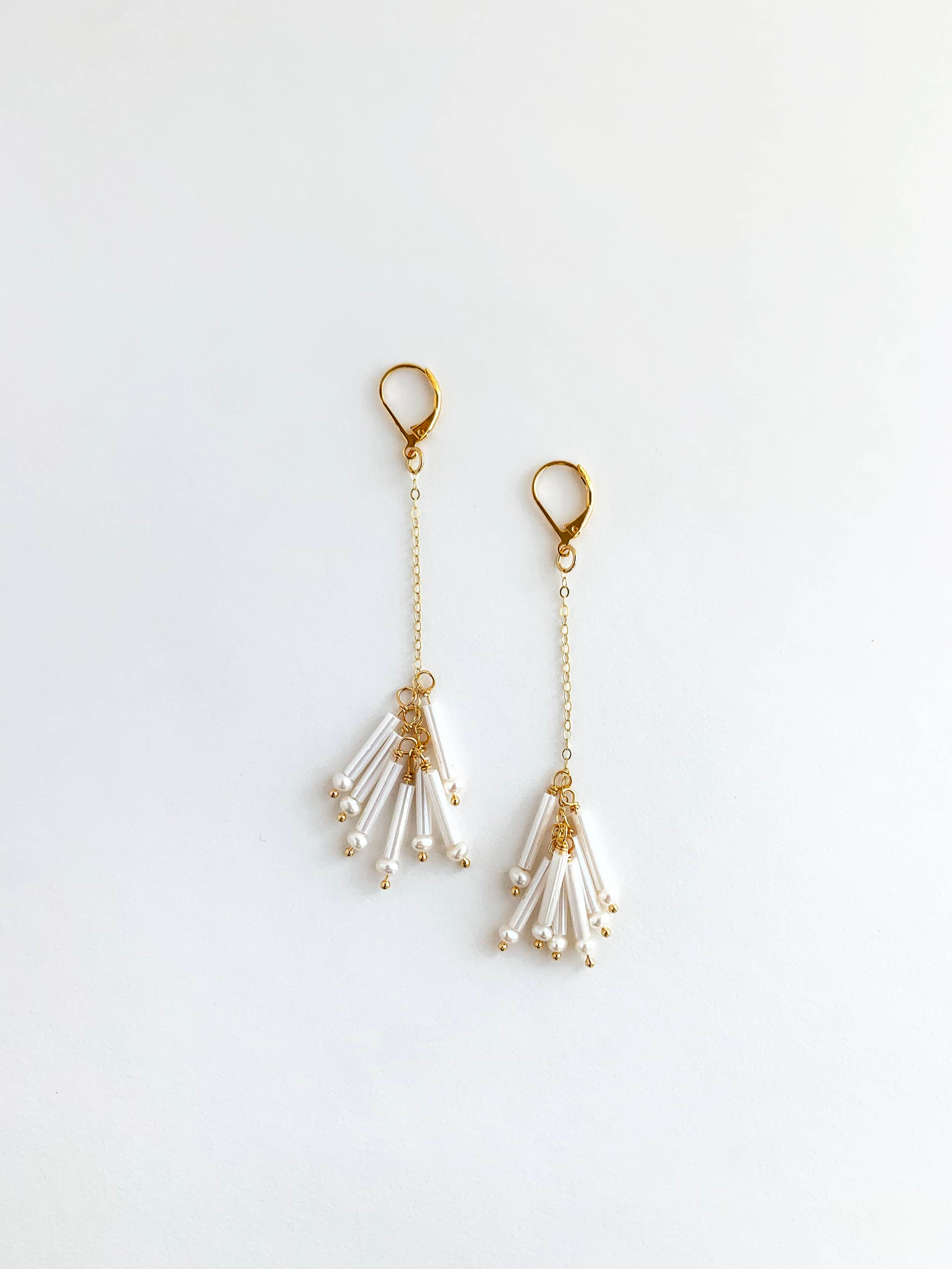 Long White Beaded Earrings | Laura Stark Designs
