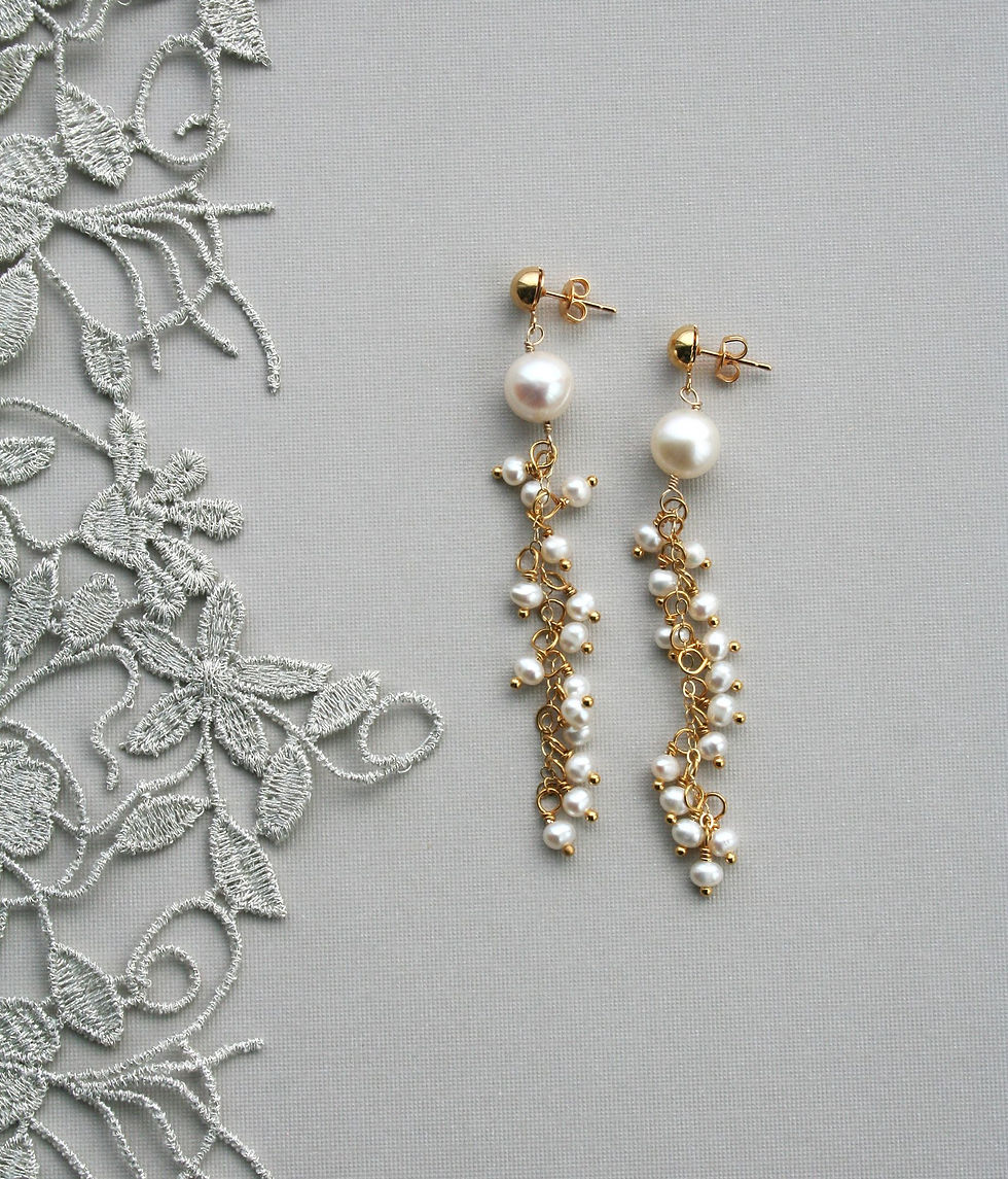 Thumbnail: Pearl Post Dangle Earrings
