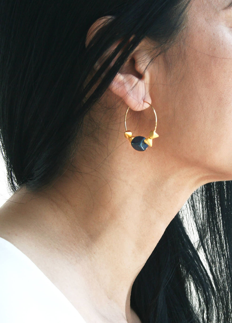 Thumbnail: Blue and Gold Hoop Earrings