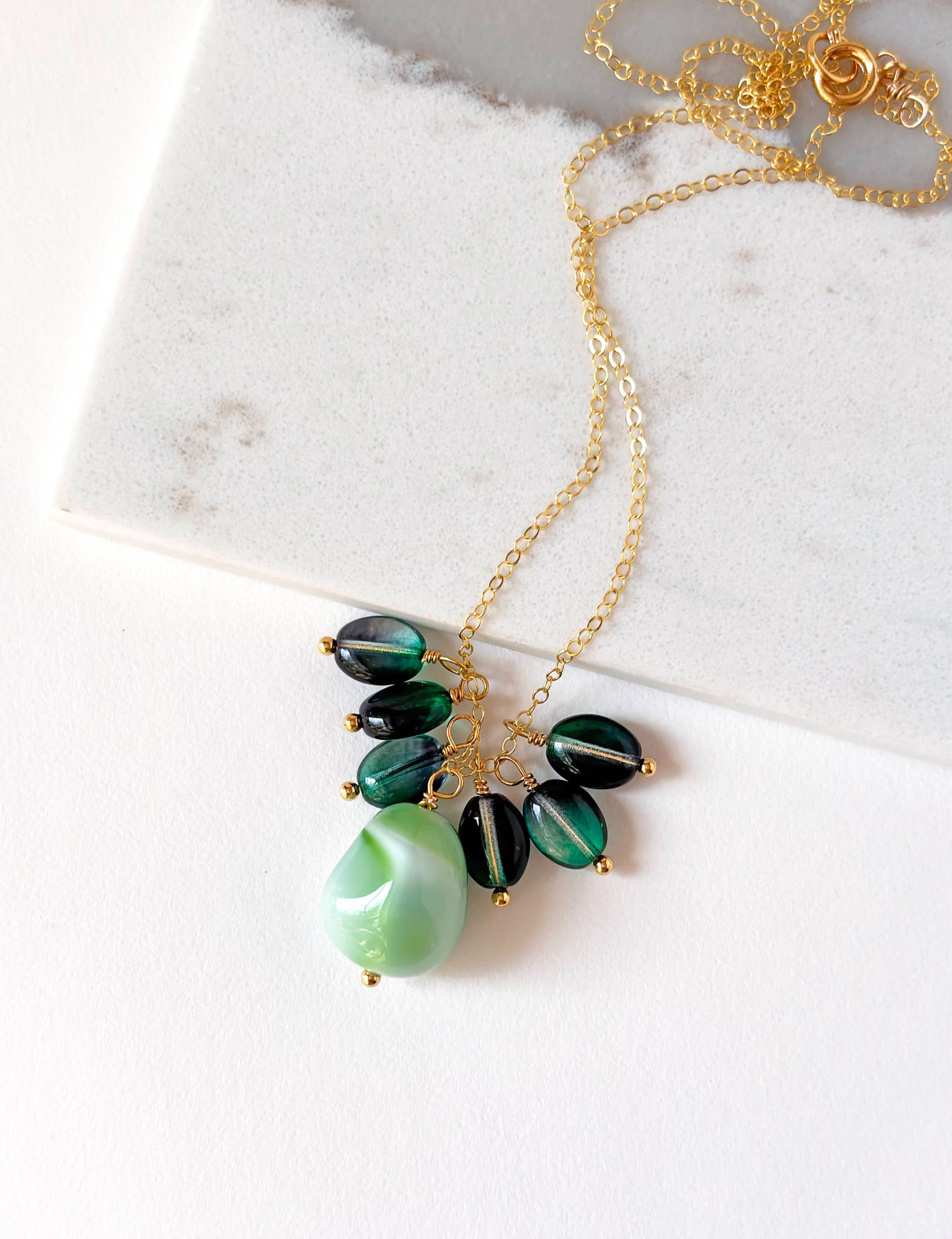 Green Glass and Nugget Necklace