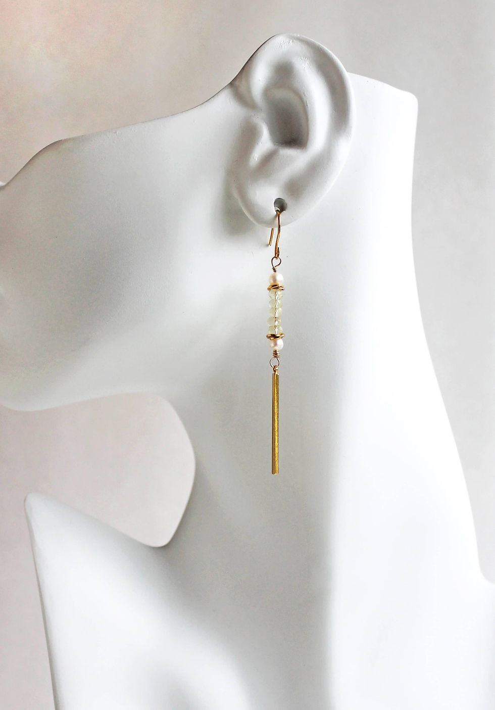 Faceted lemon quartz and freshwater pearl dangle earrings — handmade feminine jewelry by Laura Stark Designs